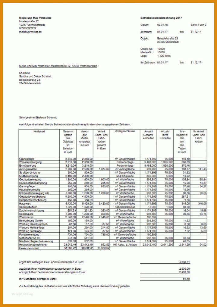 Überraschend Nebenkostenabrechnung Für Mieter Erstellen Vorlage 749x1060