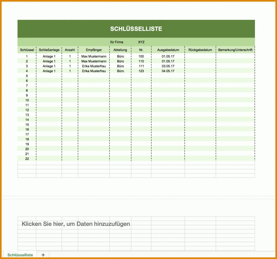 Unglaublich Schlüsselliste Vorlage Kostenlos 1708x1594