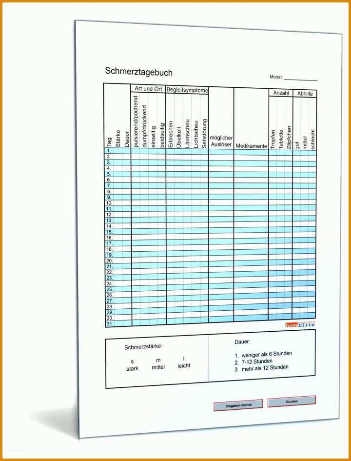 Singular Schmerztagebuch Rheuma Vorlage 1456x1911