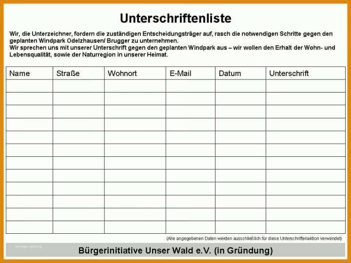 Beste Unterschriftenliste Vorlage 960x720