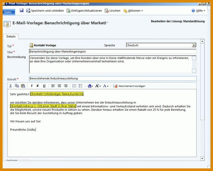 Vorlage Email Microsoft Dynamics Crm 2011 E Mail Vorlagen Und Wysiwyg