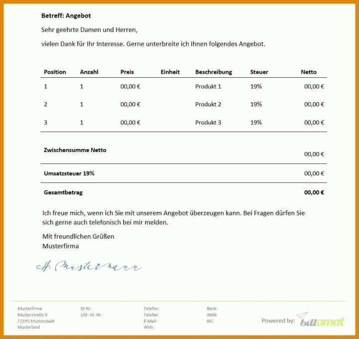 Ungewöhnlich Angebot Kleinunternehmer Vorlage 965x912