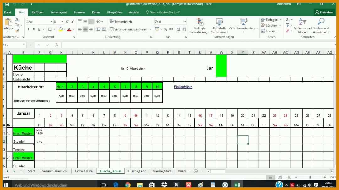 Singular Dienstplan Vorlage Excel 1366x768