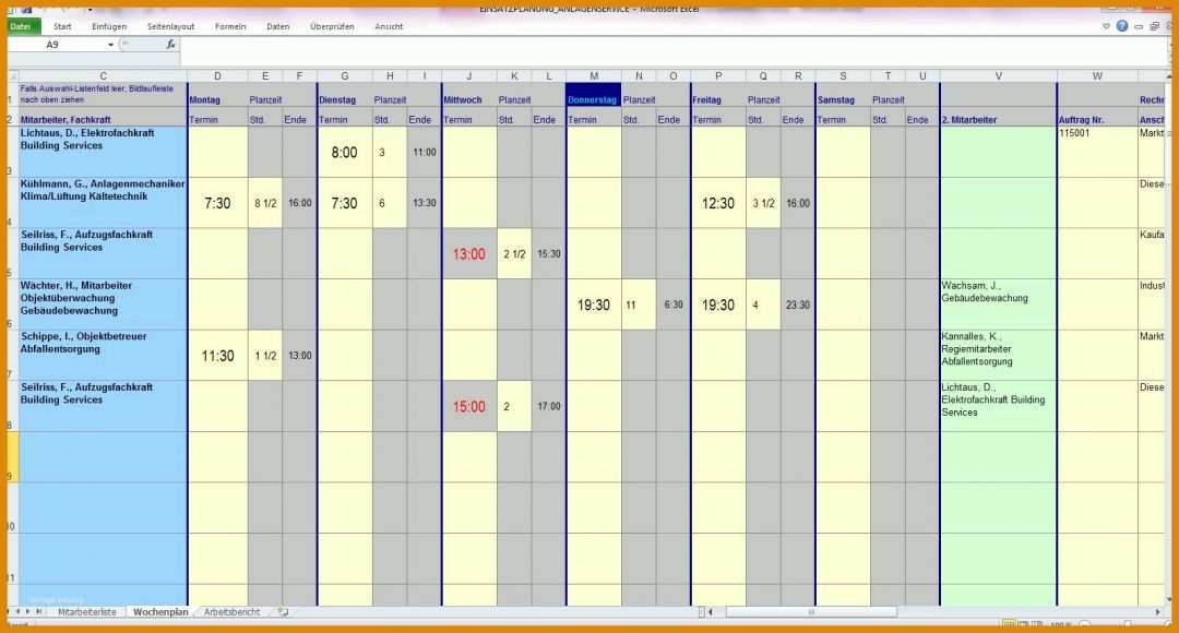 Perfekt Einsatzplanung Excel Vorlage Kostenlos 1600x859