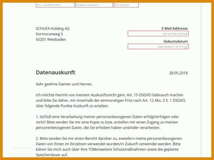 Schufa Klausel Vorlage Datenauskunft Schufa Vorlage