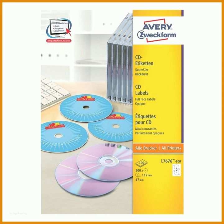 Avery Zweckform Cd Einleger Vorlage Avery Zweckform 200er Pack Cd Dvd Label L7676 100