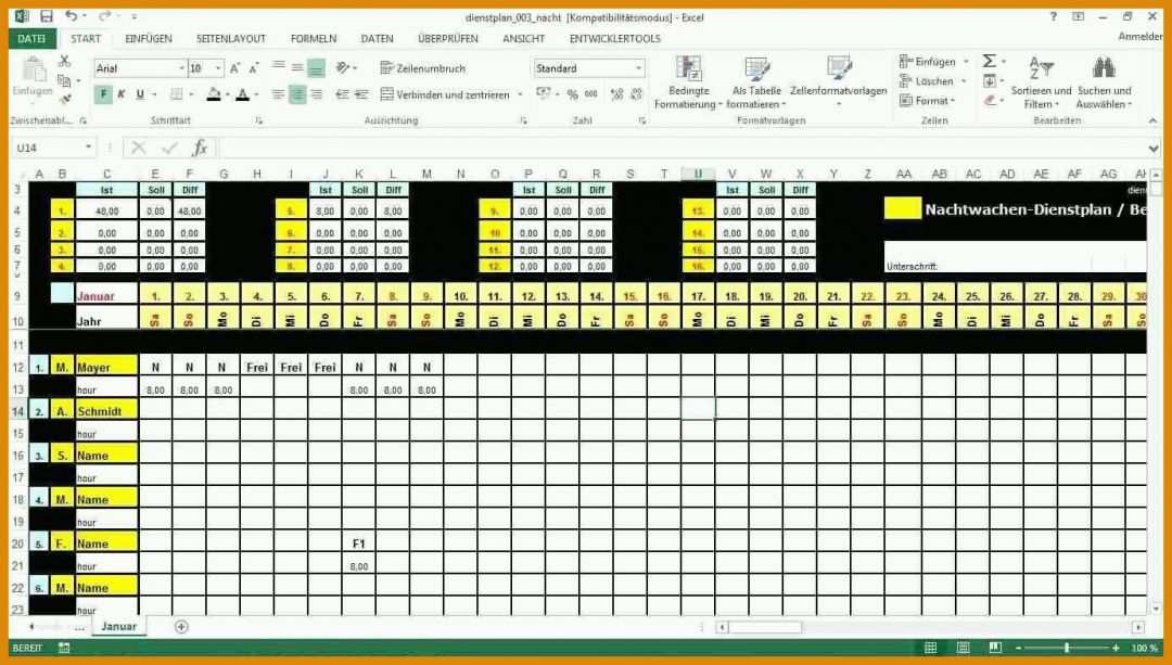 Toll Dienstplan Vorlage Monat 1382x784