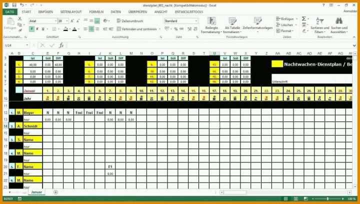 Angepasst Dienstplan Vorlage Monat 1382x784