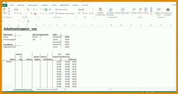 Rühren Excel Arbeitszeit Vorlage 1000x529