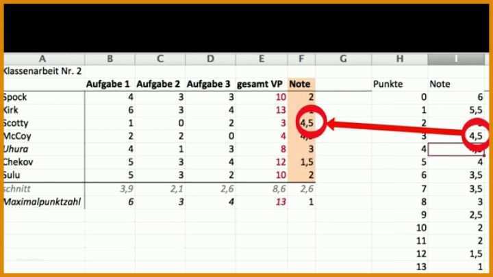 Überraschend Notenliste Excel Vorlage 1280x720