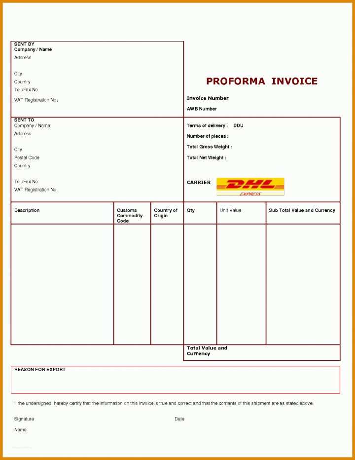 Bestbewertet Proforma Invoice Vorlage 1275x1650