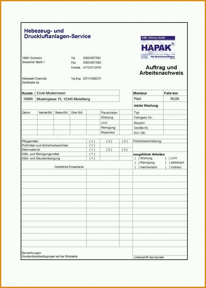 Neue Version Rapportzettel Vorlage Handwerk 1703x2374