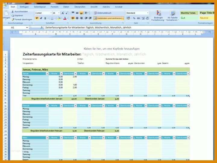 Überraschen Vorlage Stundenerfassung 800x600