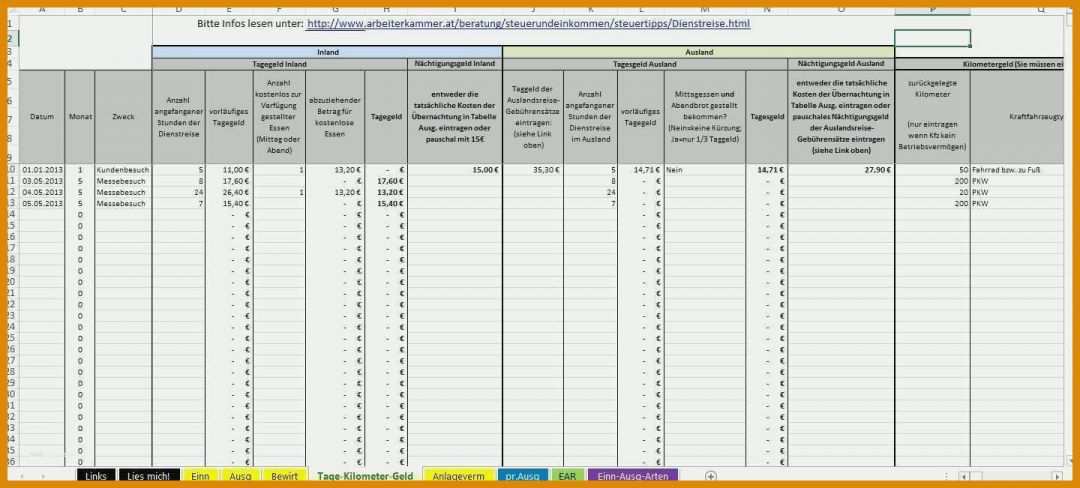 Angepasst Fahrtkosten Vorlage Excel 1440x651