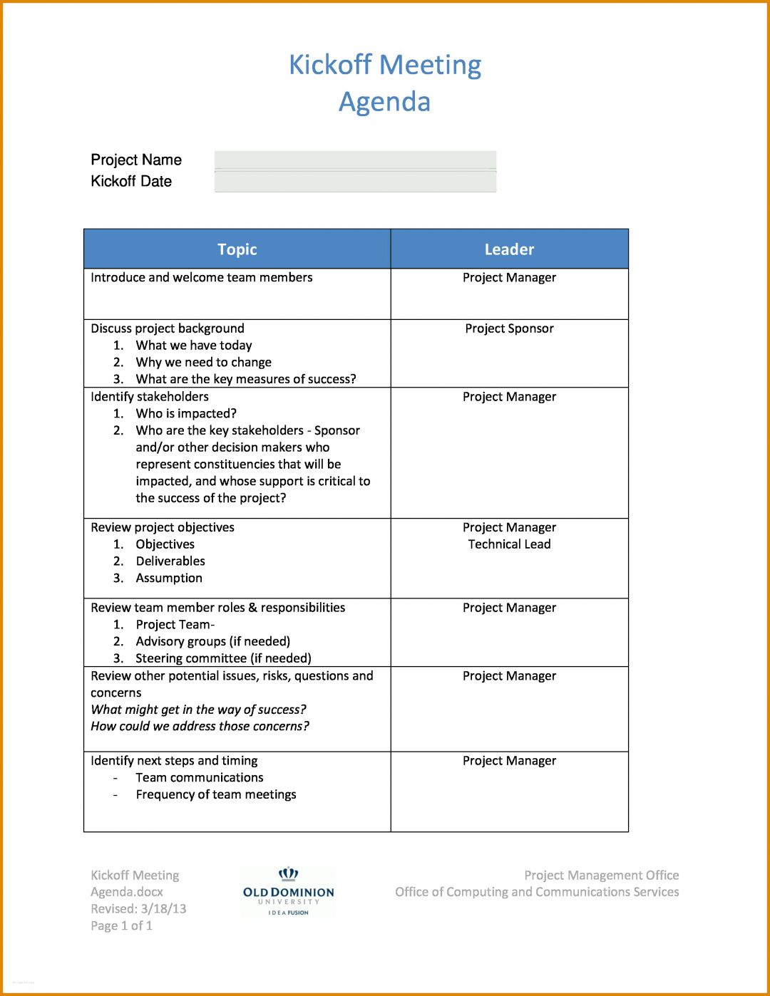 Beeindruckend Kick Off Meeting Agenda Vorlage 2550x3300