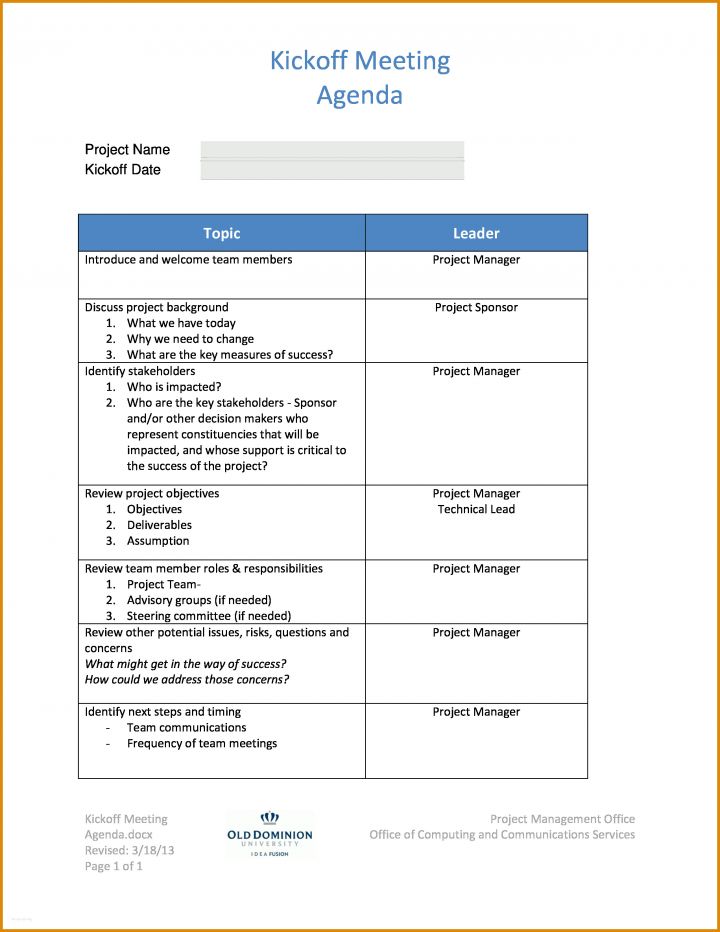 Unvergesslich Kick Off Meeting Agenda Vorlage 2550x3300