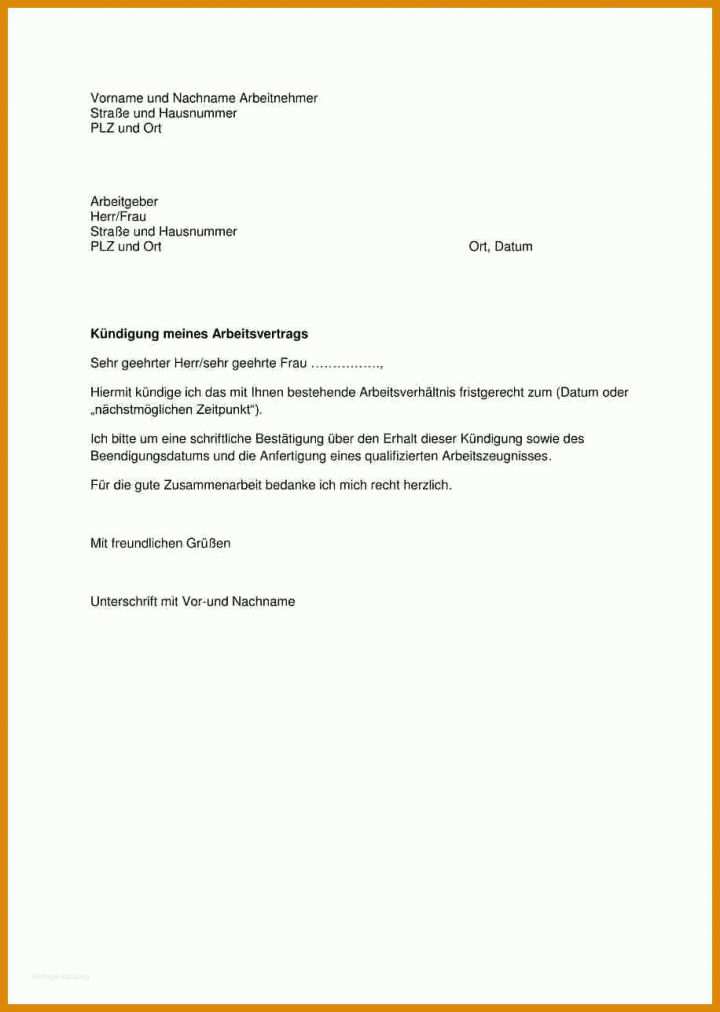 Einzigartig Arbeitsvertrag K Ndigung Muster Kuendigungsschreiben 737231 ...