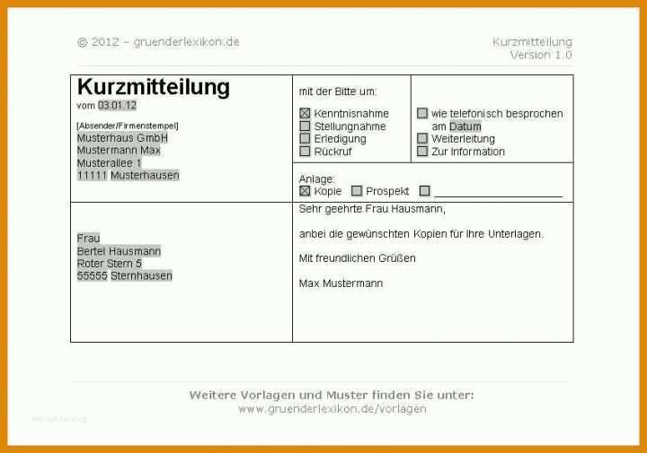Unvergleichlich Kurzmitteilung Vorlage Kostenlos Word 848x595