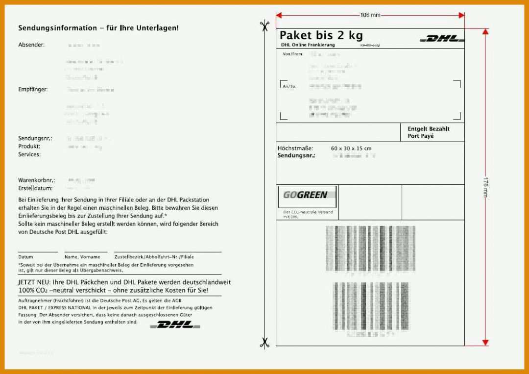 Einzigartig Paketschein Vorlage 1122x793