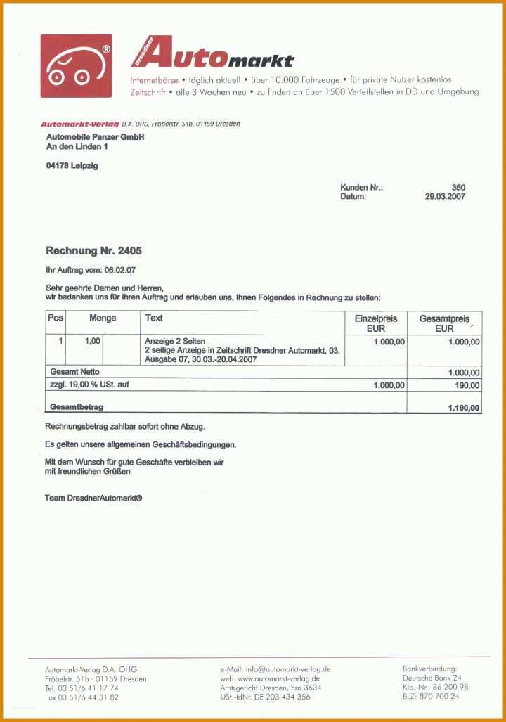 Ideal Rechnung Autoverkauf Gewerblich Vorlage 1606x2291