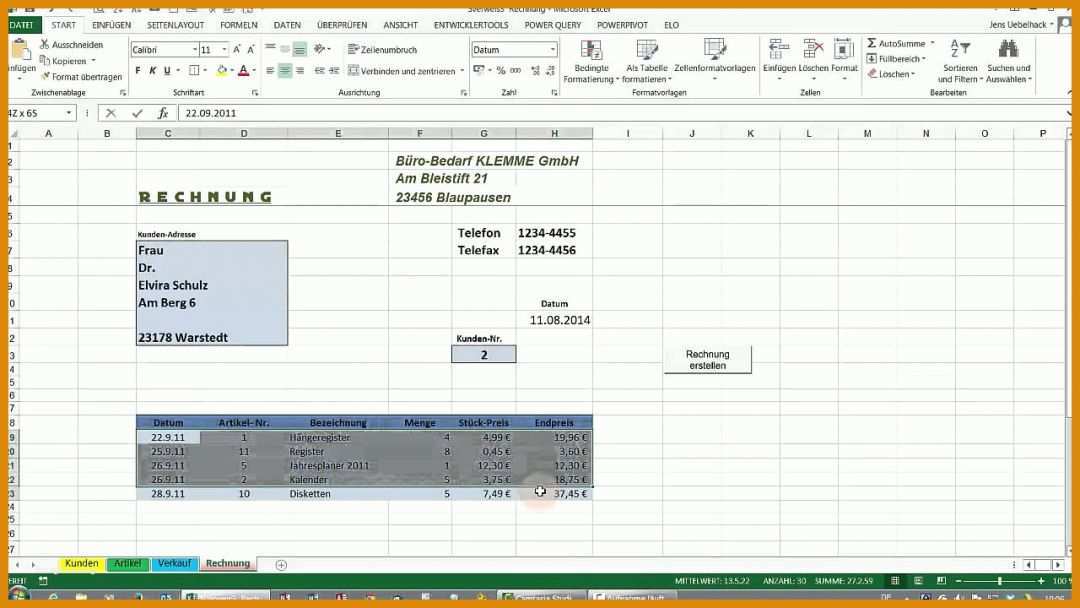Bemerkenswert Rechnung Excel Vorlage 1280x720