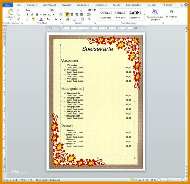 Bemerkenswert Speisekarte Vorlage Word 764x744