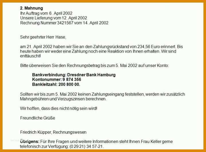 Schockierend Zweite Mahnung Vorlage 800x588