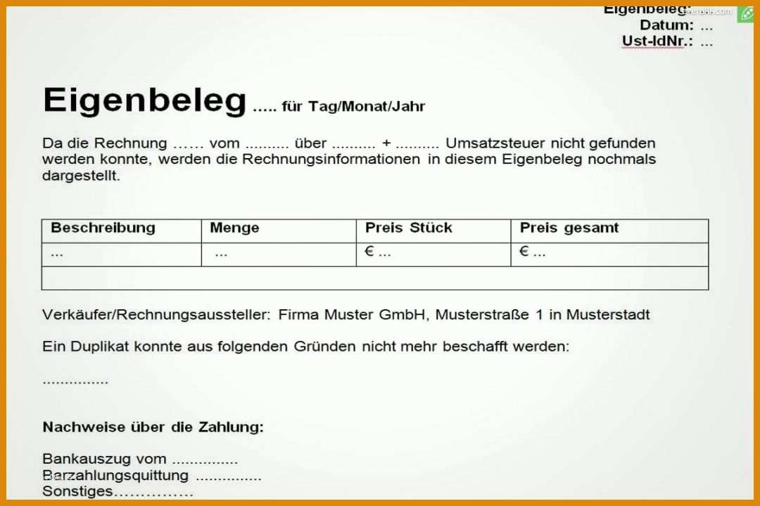 Ausnahmsweise Eigenbeleg Vorlage 1200x800