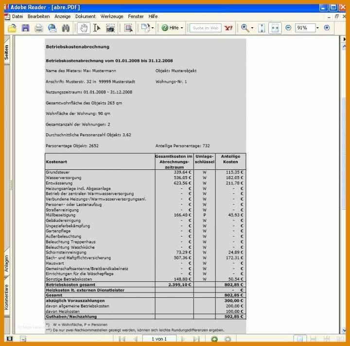 Modisch Excel Vorlage Betriebskostenabrechnung 836x825