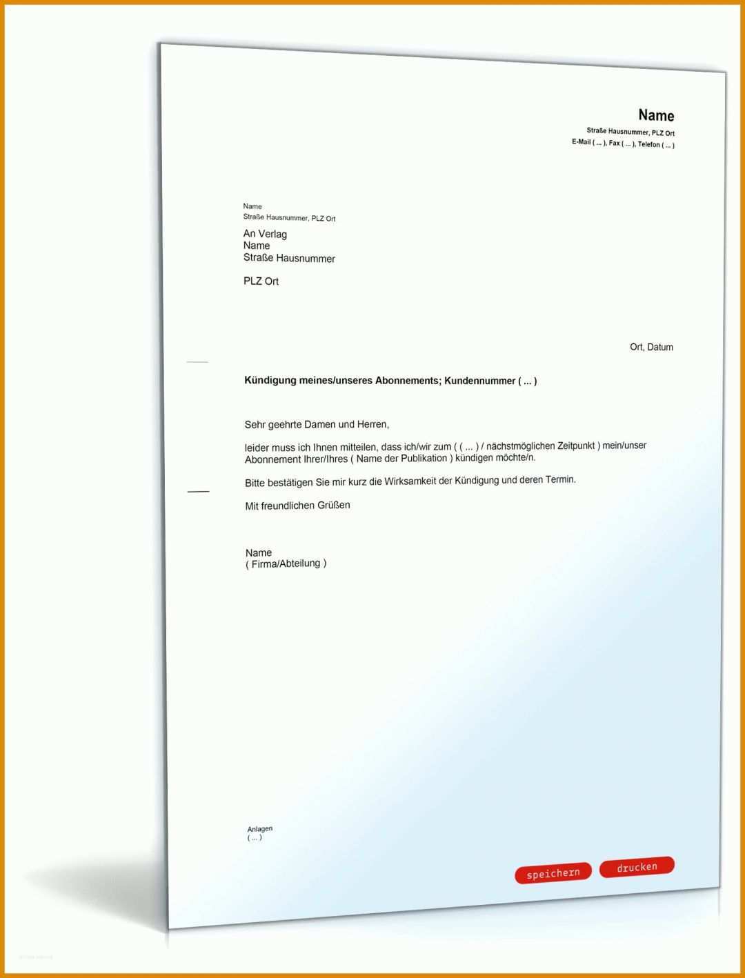 Fabelhaft Kündigungsschreiben Abo Vorlage 1600x2100