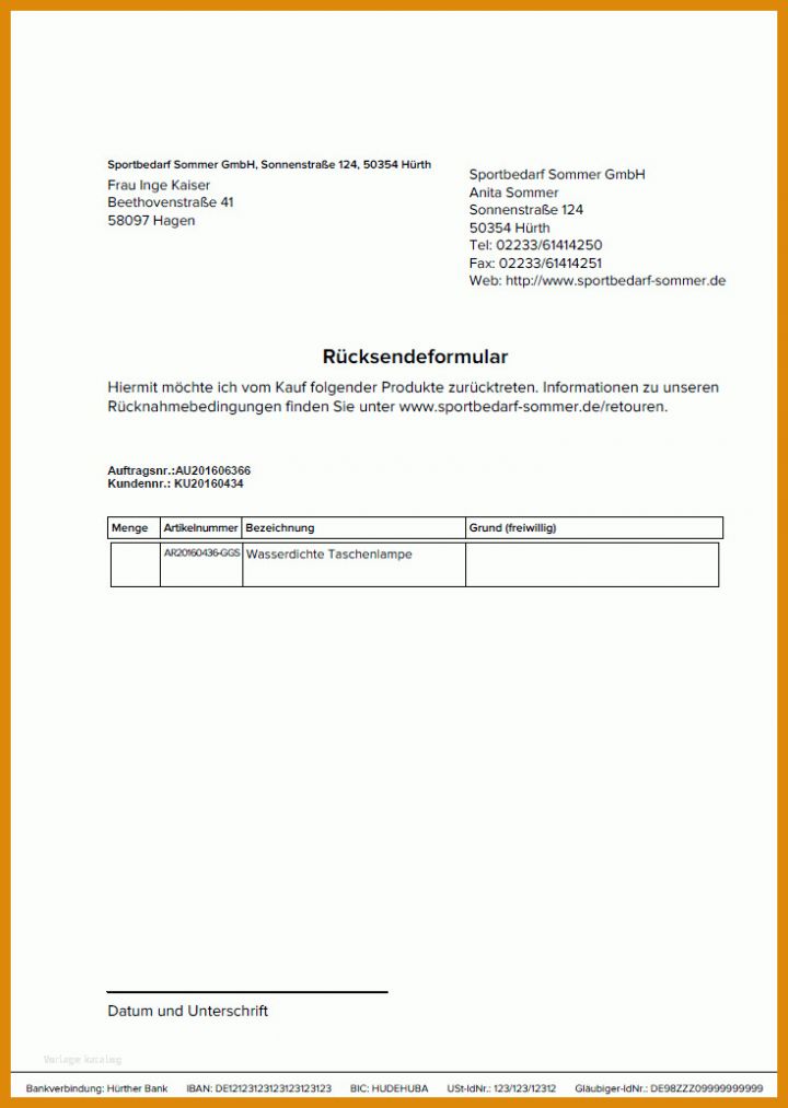 Bemerkenswert Retourenschein Vorlage 735x1034