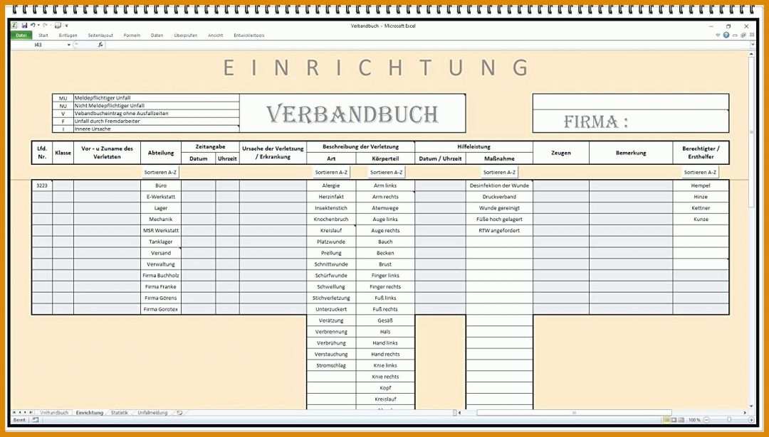 Beste Verbandbuch Vorlage 1500x854