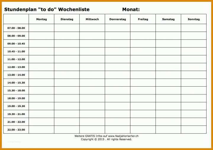 Wochenplan Vorlage Vorlagen