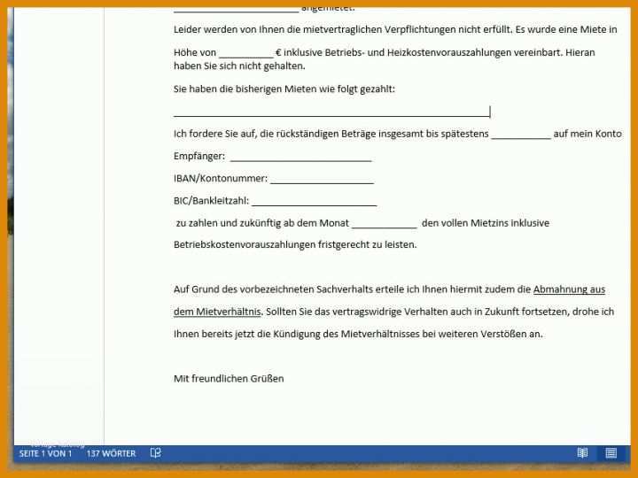 Abmahnung Vorlage Mieter Abmahnung Bei Zahlungsverzug Vorlage Fuer Word