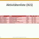 Einzahl Aktivitätenliste Projektmanagement Vorlage 800x600