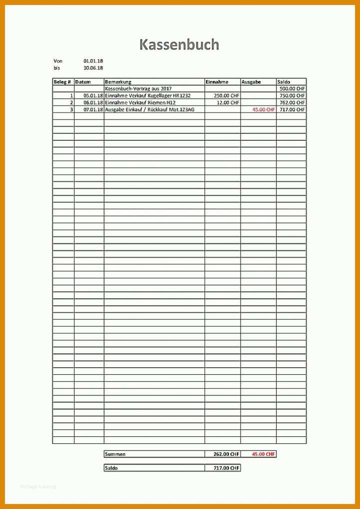 Einzahl Kassenbuch Vorlage Openoffice 725x1024