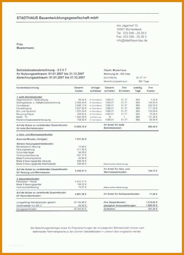 Toll Nebenkostenabrechnung Vorlage 872x1204