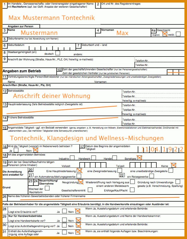 Vorlage Gewerbeanmeldung Ein Gewerbe Anmelden