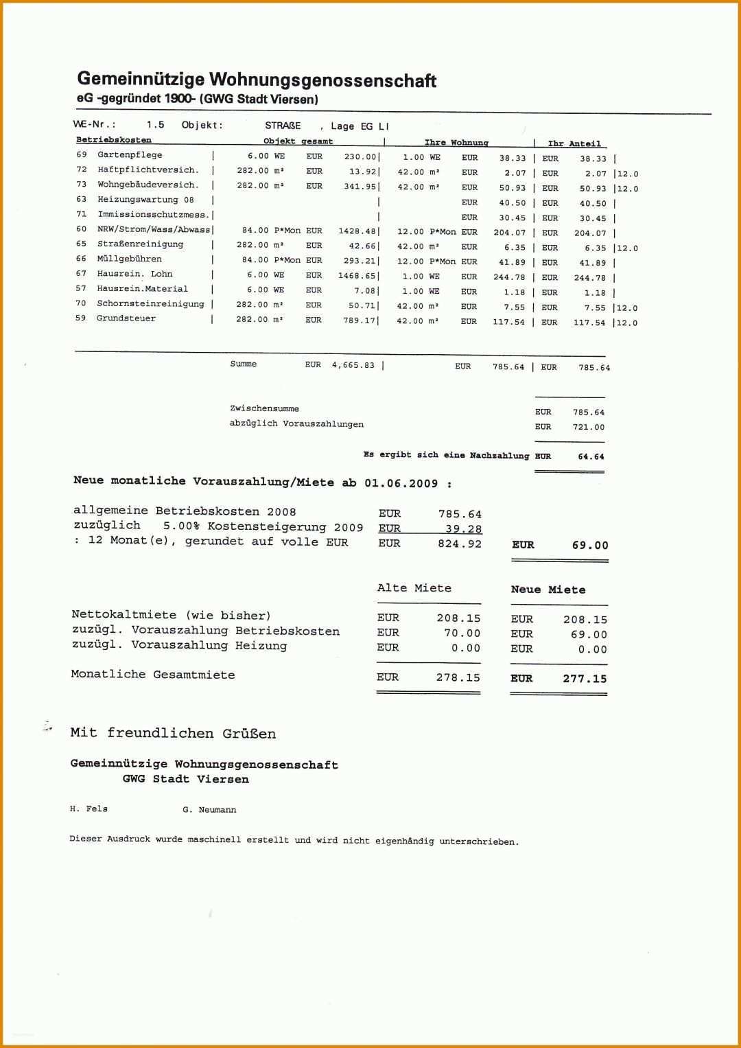 Außergewöhnlich Vorlage Nebenkostenabrechnung 2480x3507