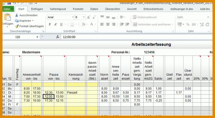 Unvergesslich Access Zeiterfassung Vorlage Kostenlos 861x474