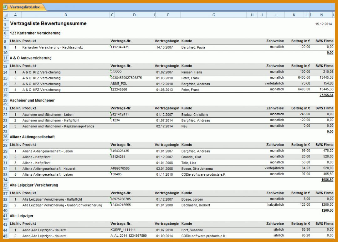 Singular Excel Vorlage Vertragsübersicht 1101x788