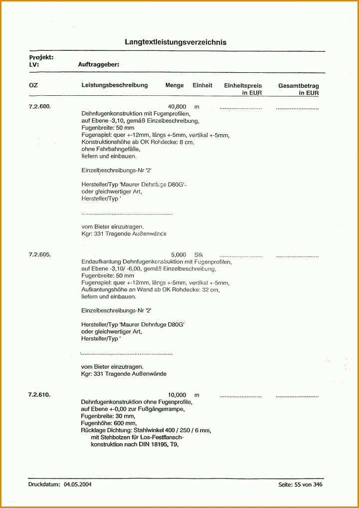 Schockieren Leistungsverzeichnis Vorlage Word 2480x3507