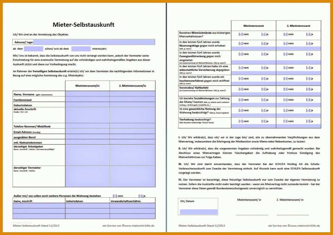 Fantastisch Mieterauskunft Vorlage 1194x843