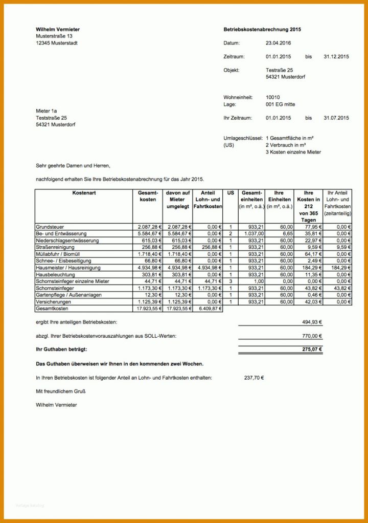 Hervorragen Nebenkostenabrechnung Für Mieter Erstellen Vorlage 950x1349