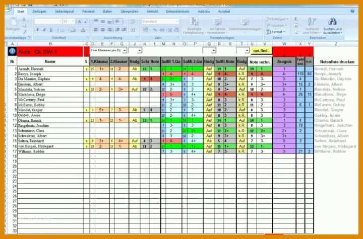 Ungewöhnlich Notenliste Excel Vorlage 800x528