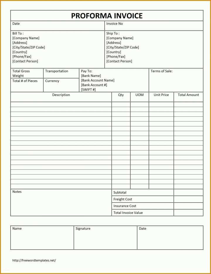 Beste Proforma Invoice Vorlage 2550x3300