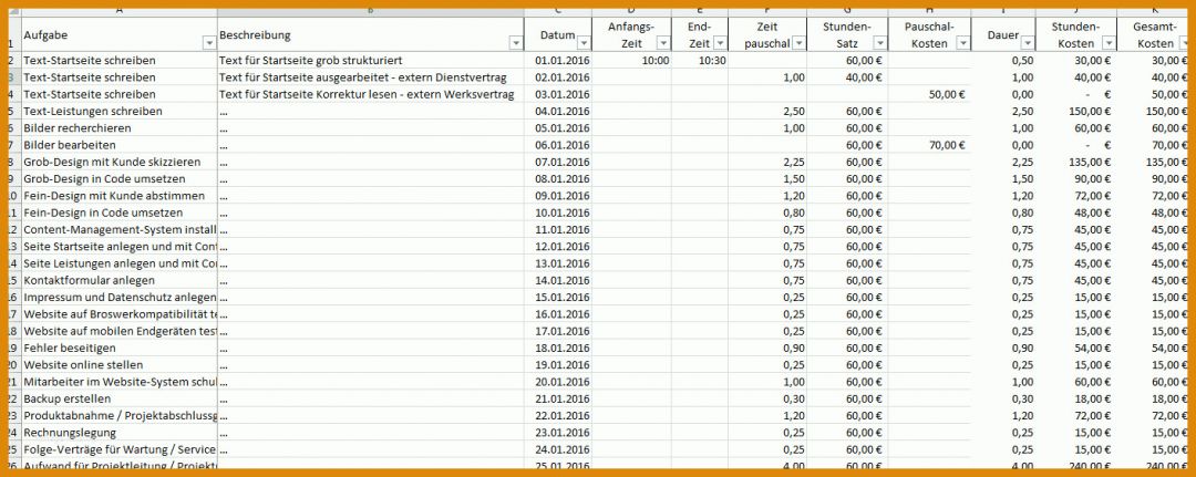 Allerbeste Projektkalkulation Vorlage 1412x564