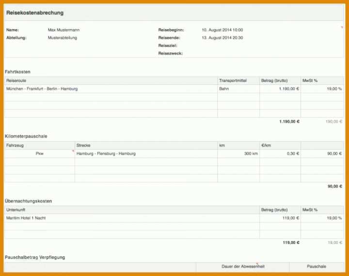 Fabelhaft Reisekostenabrechnung Vorlage Kostenlos 960x758