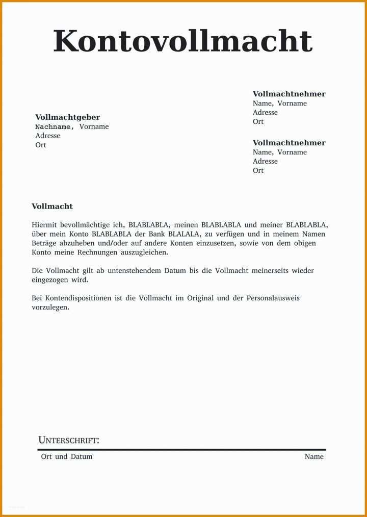 Bankvollmacht Vorlage 20 Bankvollmacht Vorlage Kostenlos