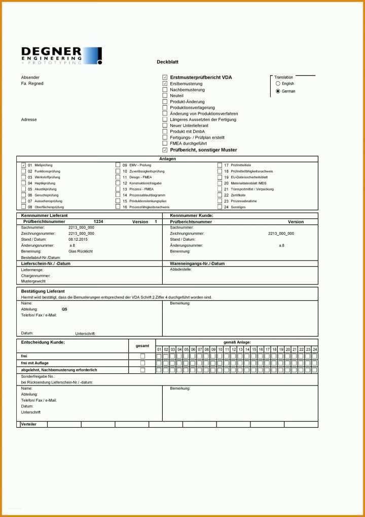 Phänomenal Erstmusterprüfbericht Vda Vorlage Download 1920x2715